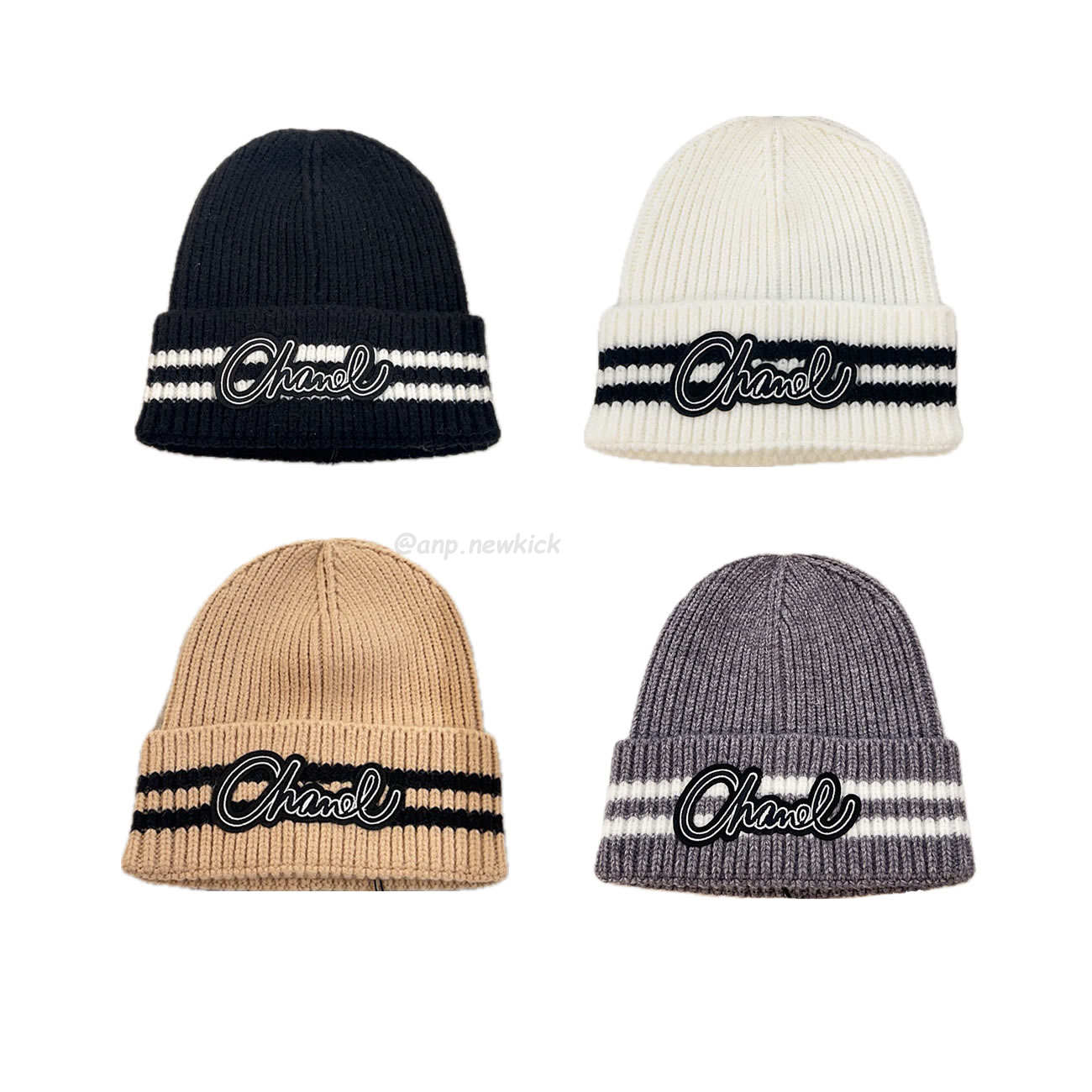 Chanel Knitted Cold Hat White Black Gray Brown (1) - newkick.org